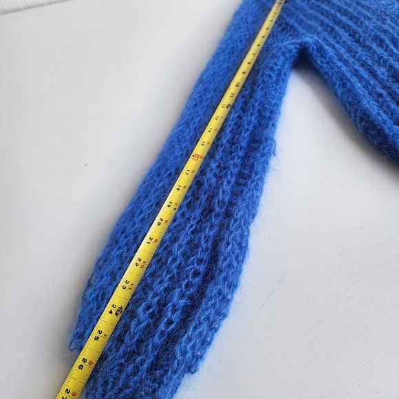 Handmade Fuzzy Mohair Wool Cardigan Sweater Women's Blue Dropped Shoulder Sz M - Picture 10 of 12